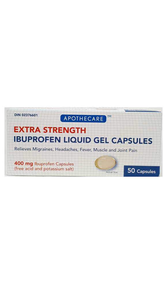 Extra Strength Ibuprofen liquid gel capsules, 400mg, 50 capsules - Green Valley Pharmacy Ottawa Canada