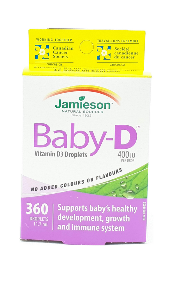 Jamieson Baby-D, 400 IU, Vitamin D3 drops, 360 droplets - Green Valley Pharmacy Ottawa Canada