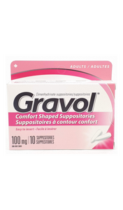 Gravol Suppositories, 100mg, 10 suppositories - Green Valley Pharmacy Ottawa Canada