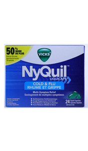 NyQuil Cold & Flu, 24 Capsules - Green Valley Pharmacy Ottawa Canada